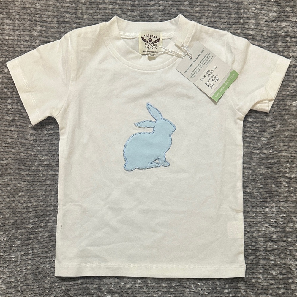 NWT The Oaks Apparel Co. blue bunny appliqué shirt size 12mo